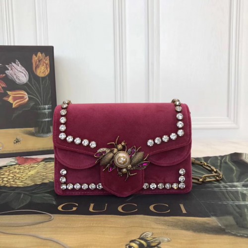 Gucci Broadway Small Velvet Bee Shoulder Bag